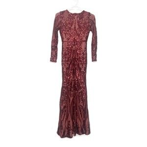 Fashion Nova Burgundy Sequin Mermaid Dress Size Large